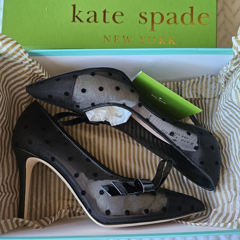 Kate Spade Black Mesh Heels with Bow
